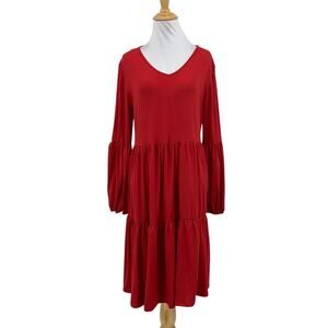 Brigitte Brianna Dress Women L Large Ruby Tiered Lantern Tiered Balloon Sleeve